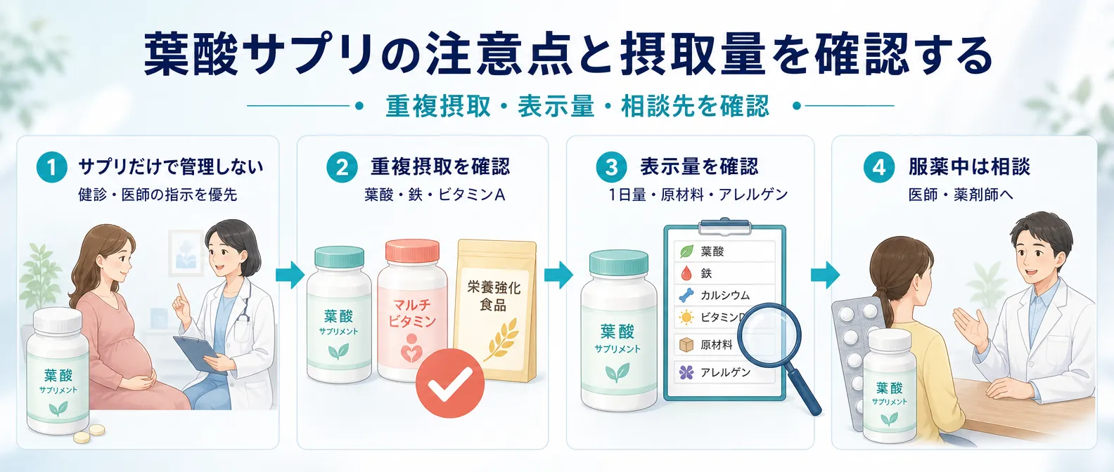 葉酸サプリの注意点と摂取量を確認する