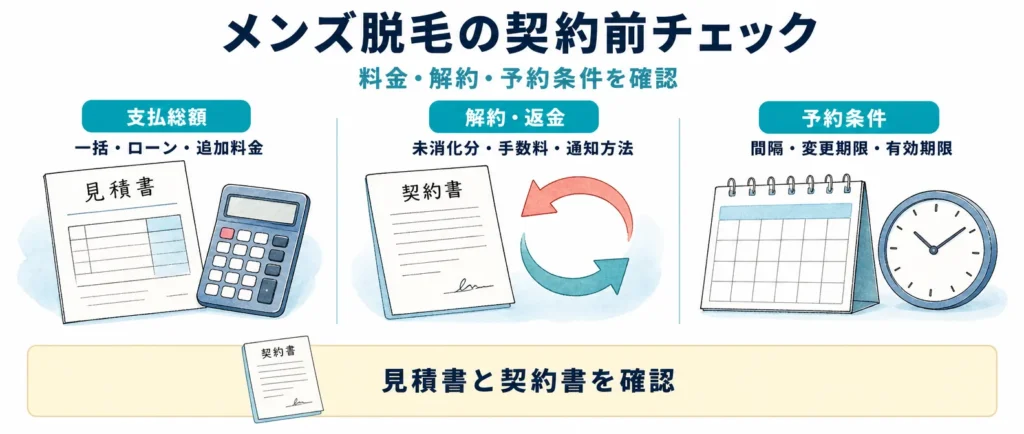 メンズ脱毛の契約前に料金・解約・予約条件を確認する