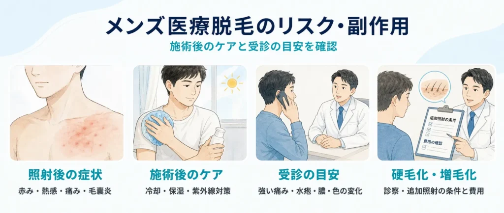 メンズ医療脱毛のリスク・副作用と施術後のケアを確認する